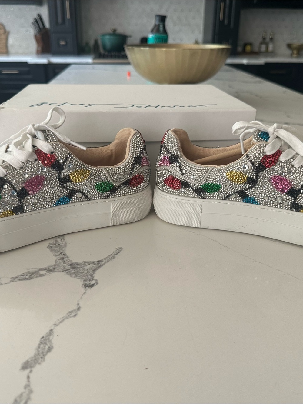 Betsey Johnson Silver Crystal Sneakers with Multicolor Christmas Lights Accents - Picture 5 of 8
